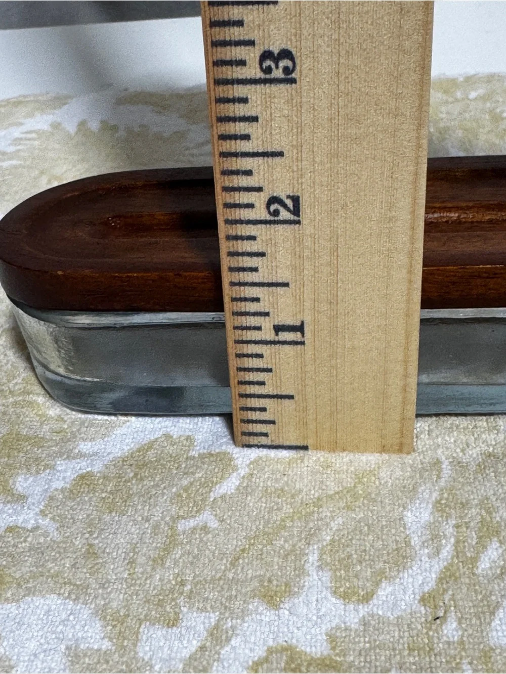 Thick Clear Oval Glass Container/Organizer w/ Brown Wooden Lid Cover